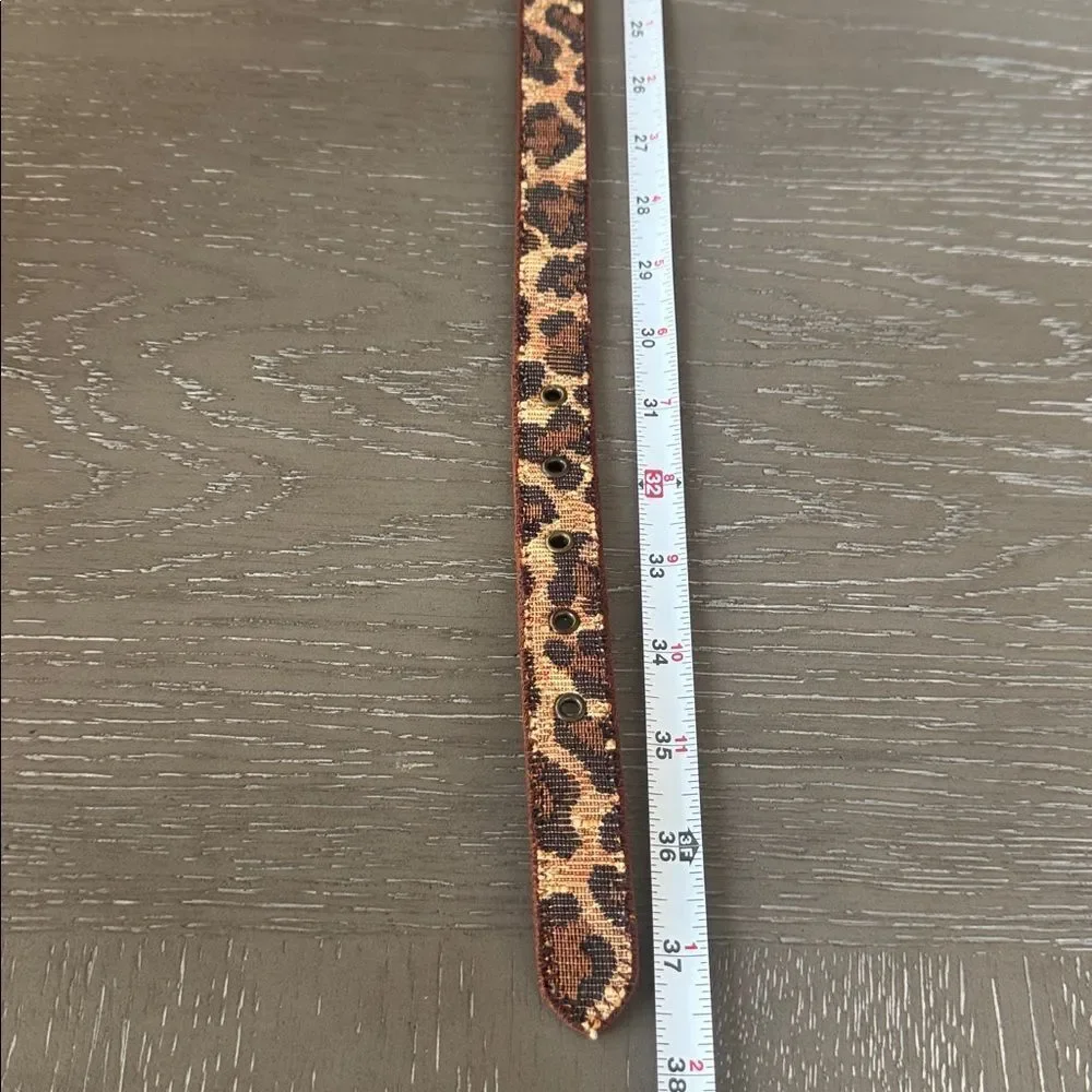 ELITE Accessories Fabric Leopard Print Belt Antiqued Gold Buckle Made in USA L